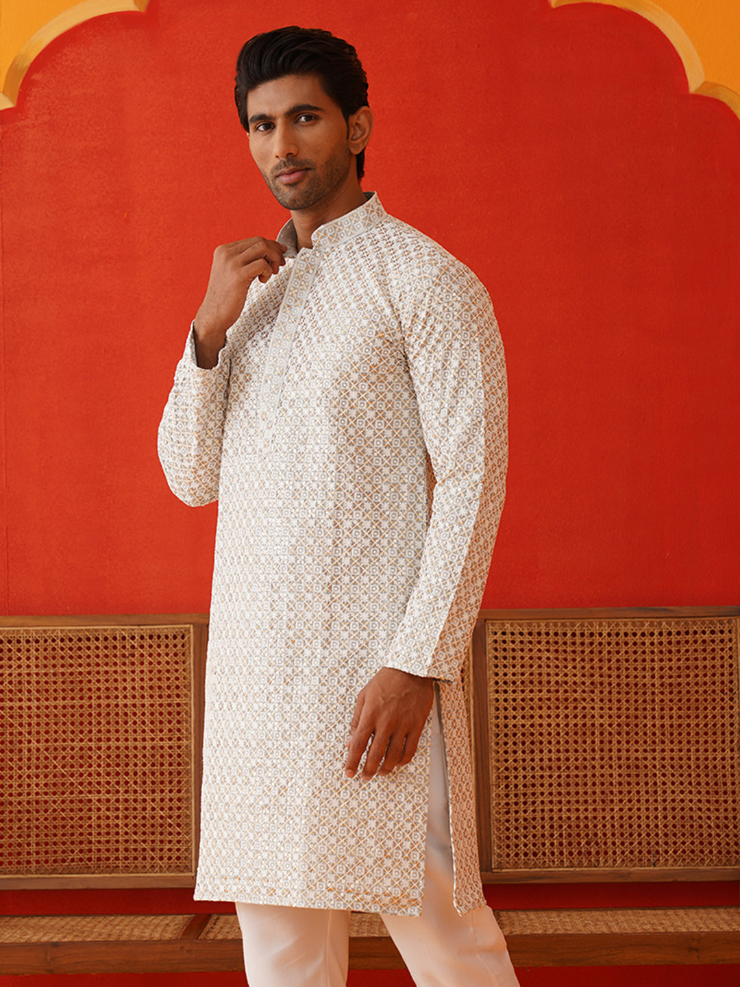 DesiQlo Men Embroidered Kurta Only - Grey - KO_5128Grey_S