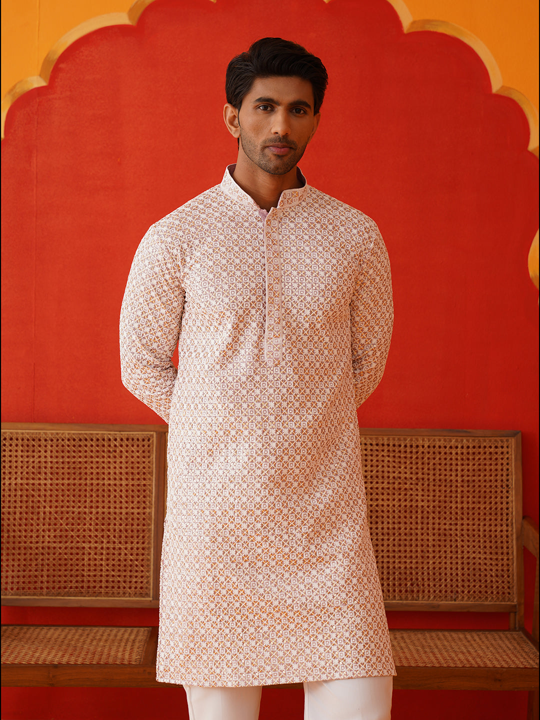 Sequins & Embroidered Kurtas For Men ( KO 5128Pink ) [FF] [I-1-4 & H2-3]