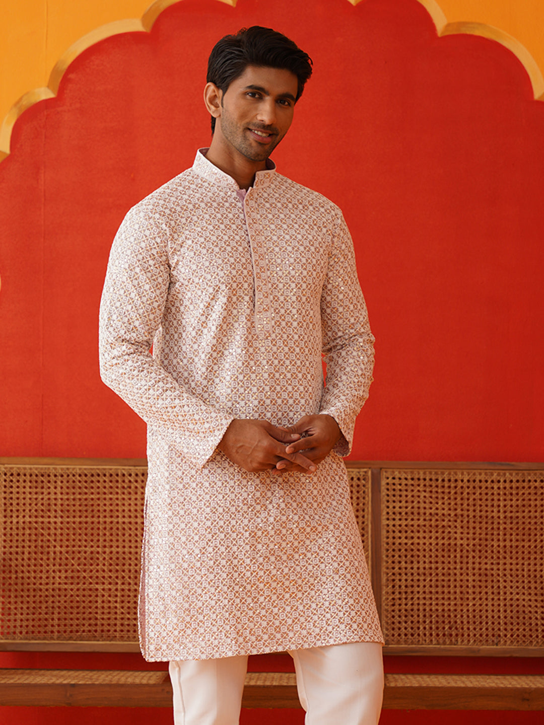 DesiQlo Men Embroidered Kurta Only - Pink - KO_5128Pink_S
