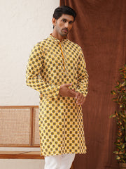Viscose Embroidered Kurtas For Men ( KO 5129Lemon ) [FF] [I-1-4]