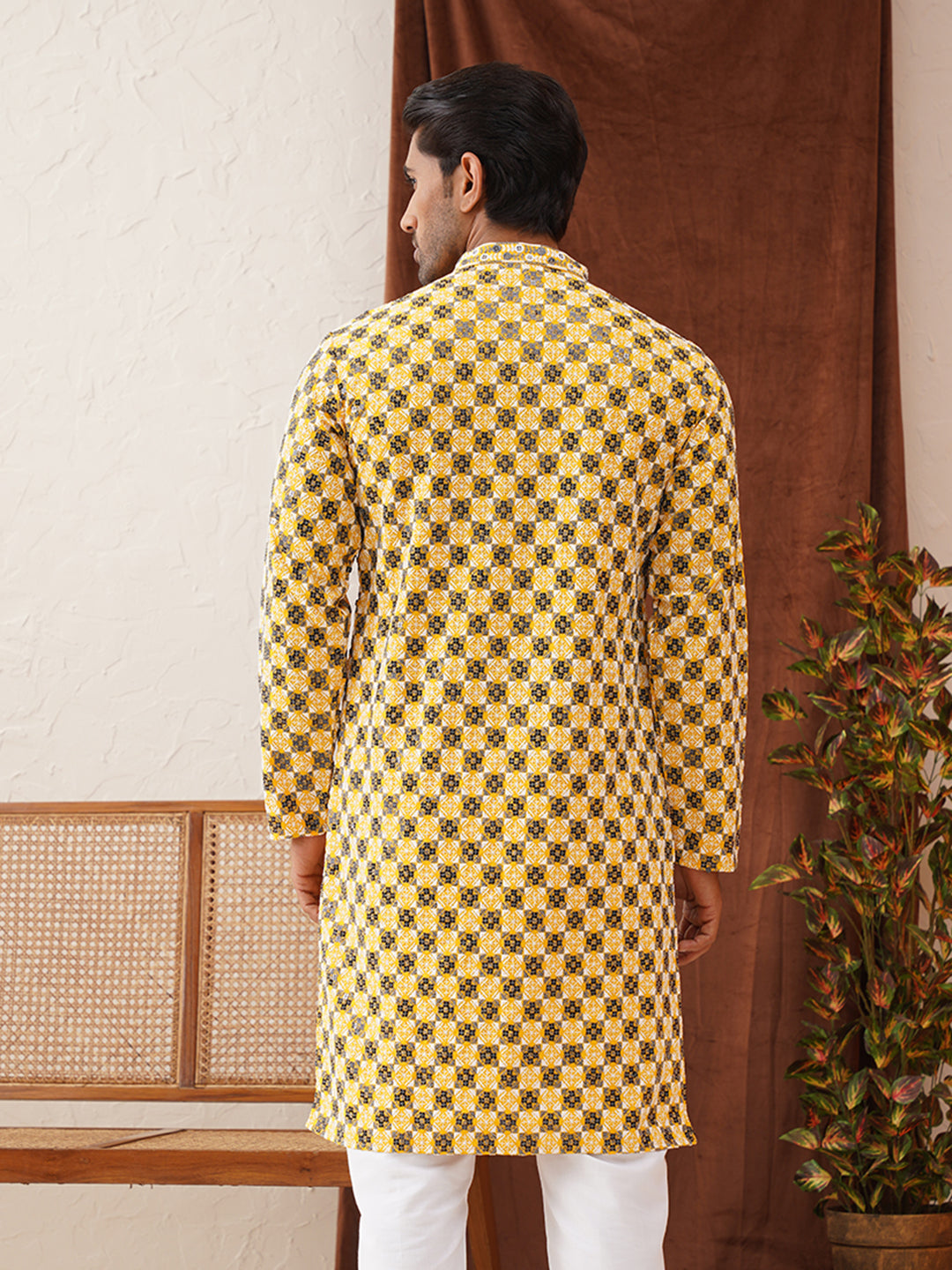 DesiQlo Men Embroidered Kurta Only - Yellow - KO_5129Lemon_S