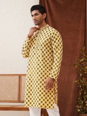 Viscose Embroidered Kurtas For Men ( KO 5129Lemon ) [FF] [I-1-4]