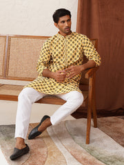 Viscose Embroidered Kurtas For Men ( KO 5129Lemon ) [FF] [I-1-4]