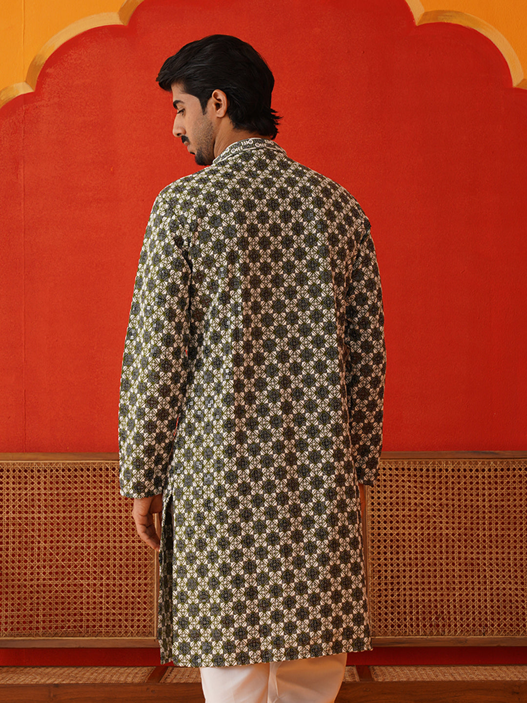 DesiQlo Men Embroidered Kurta Only - Green - KO_5129Olive_S