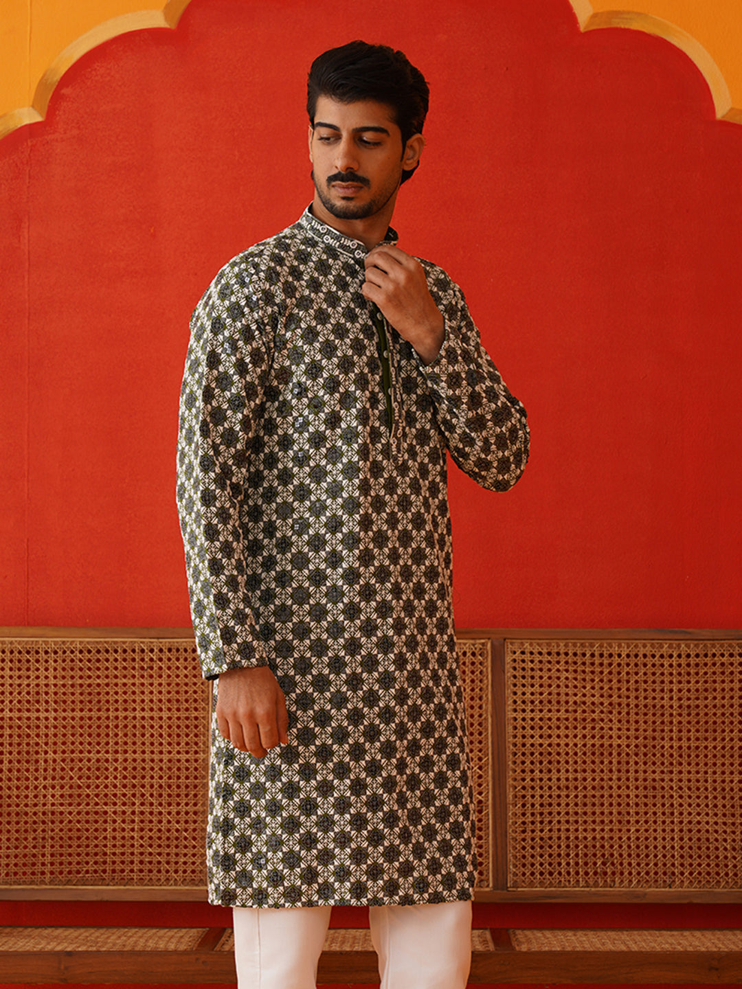 DesiQlo Men Embroidered Kurta Only - Green - KO_5129Olive_S