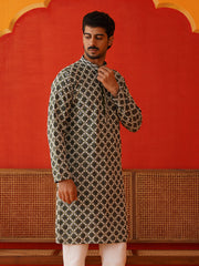 Viscose Embroidered Kurtas For Men ( KO 5129Olive ) [FF] [I-1-4]