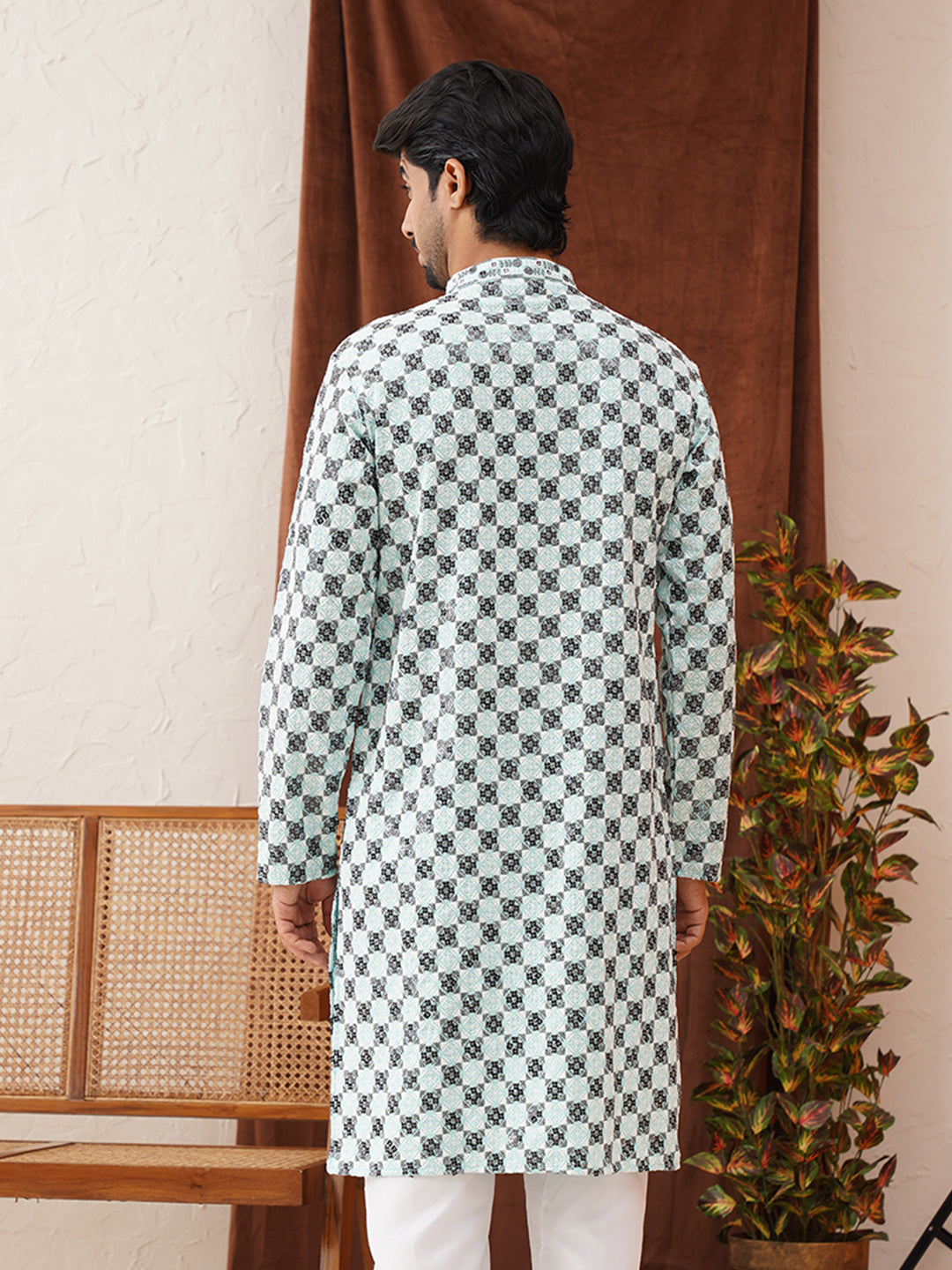 DesiQlo Men Embroidered Kurta Only - Blue - KO_5129Sky_S