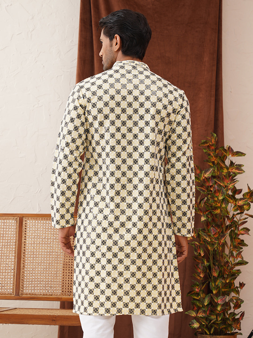 DesiQlo Men Embroidered Kurta Only - Yellow - KO_5129Yellow_S