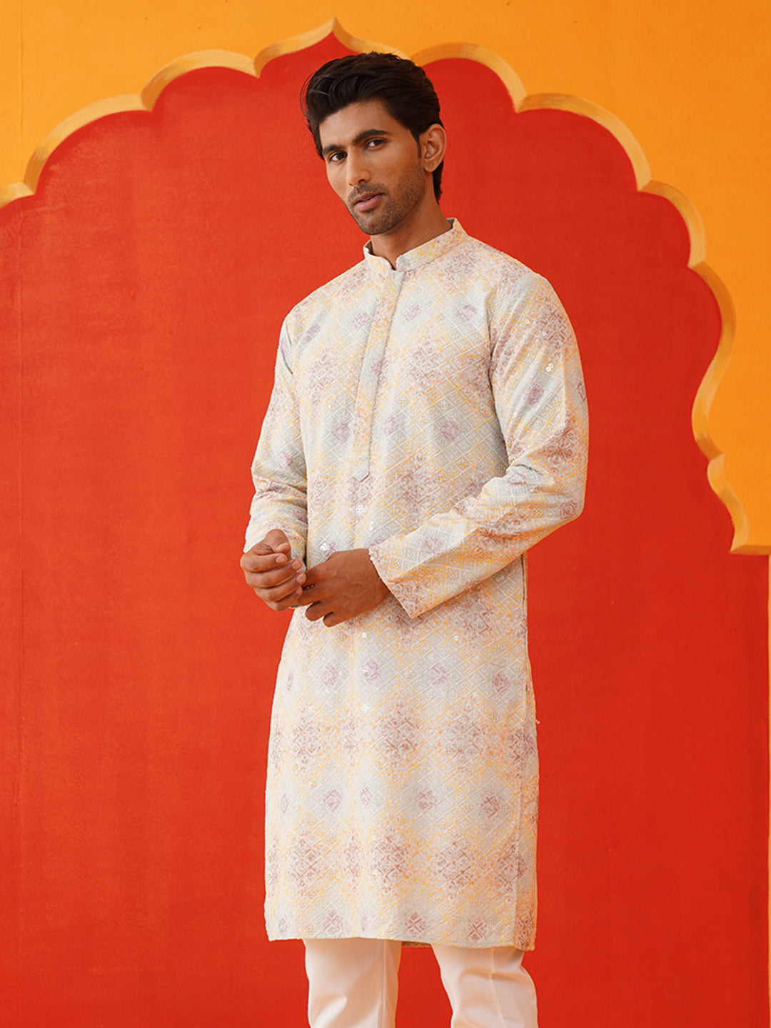 DesiQlo Men Embroidered Kurta Only - Grey - KO_5130Grey_S