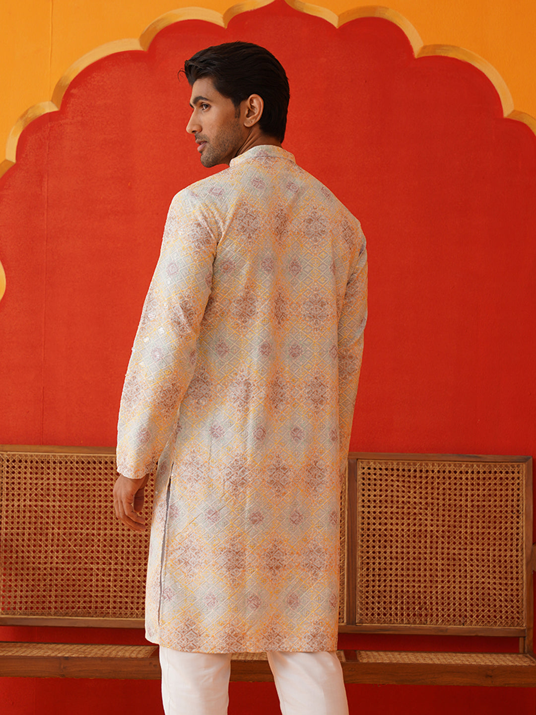 DesiQlo Men Embroidered Kurta Only - Grey - KO_5130Grey_S