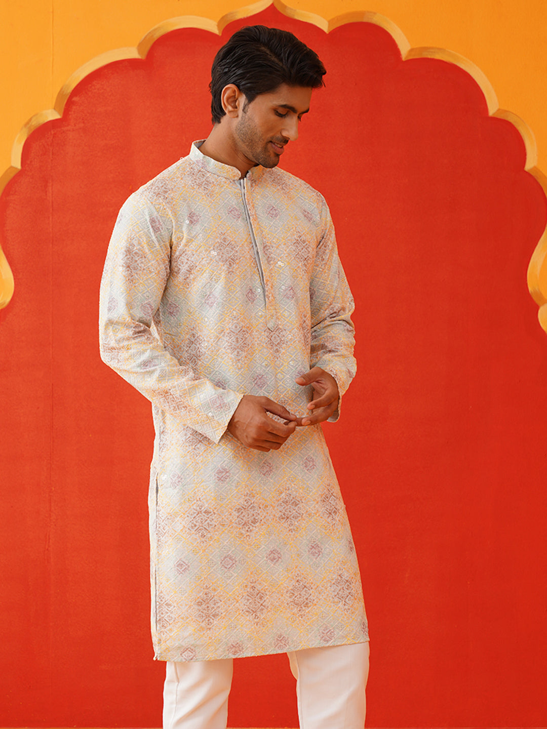 DesiQlo Men Embroidered Kurta Only - Grey - KO_5130Grey_S