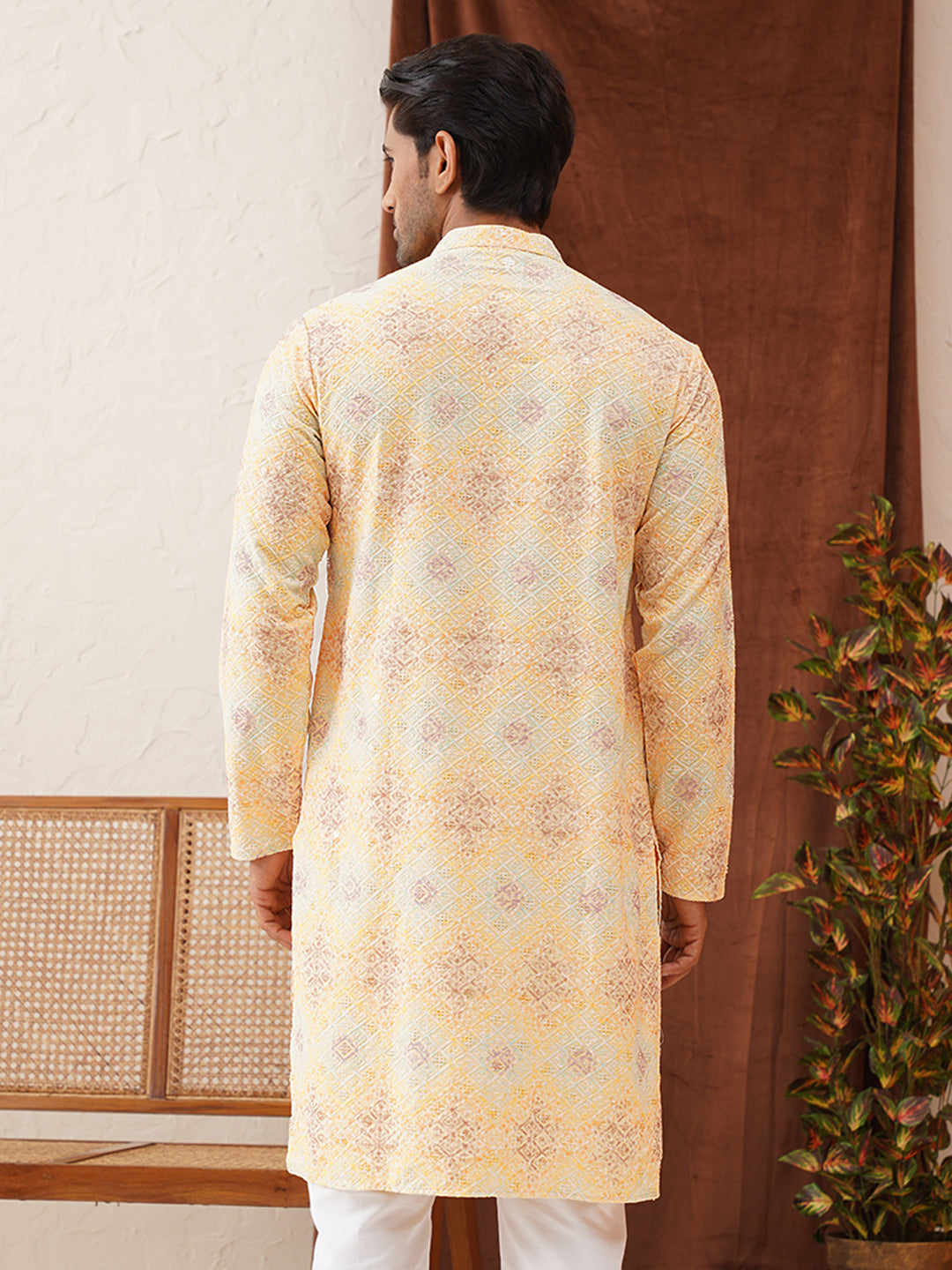 DesiQlo Men Embroidered Kurta Only - Yellow - KO_5130Yellow_S