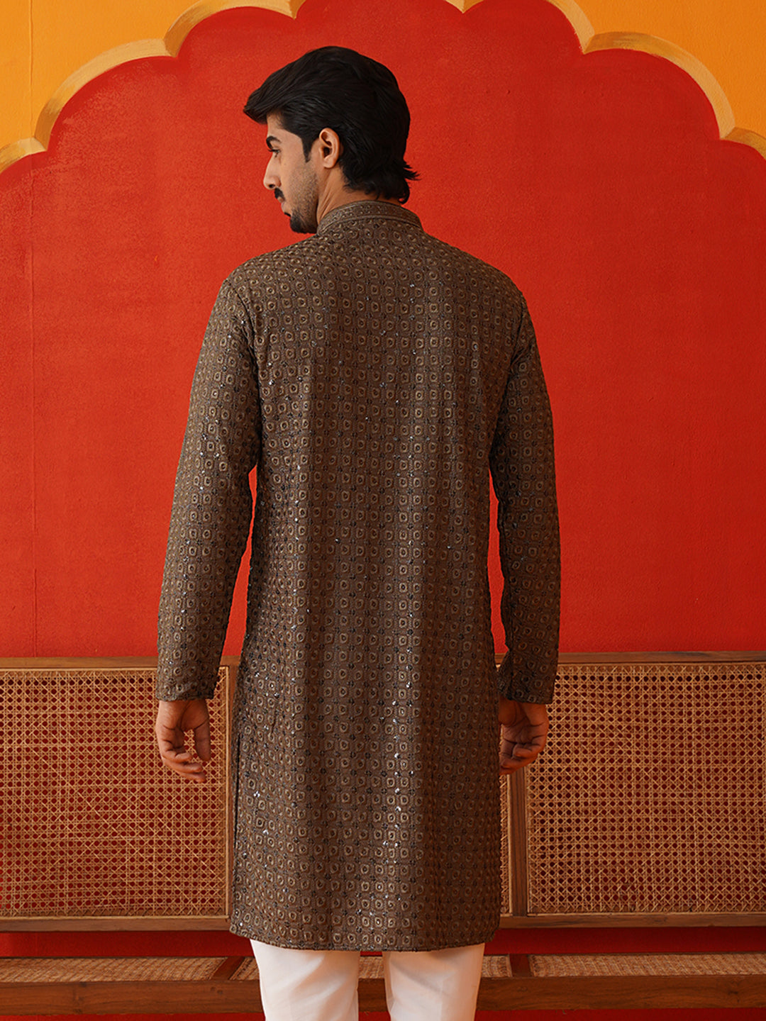 DesiQlo Men Embroidered Kurta Only - Multicolor - KO_5131Dark-Grey_S