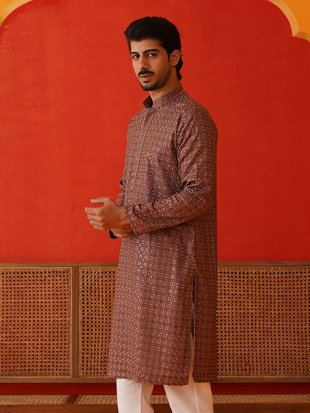 DesiQlo Men Embroidered Kurta Only - Red - KO_5131Rust_S