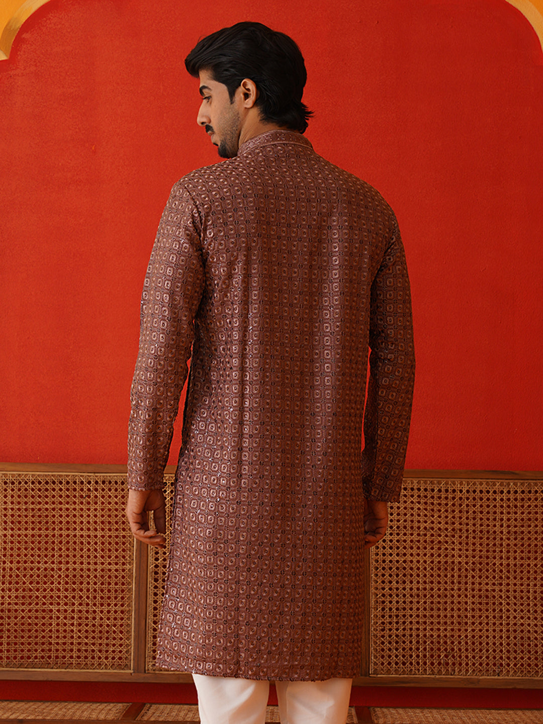 DesiQlo Men Embroidered Kurta Only - Red - KO_5131Rust_S