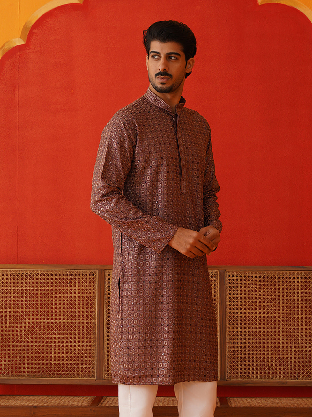 DesiQlo Men Embroidered Kurta Only - Red - KO_5131Rust_S