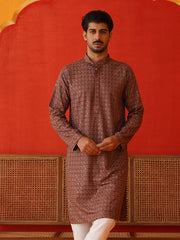 Embroidered Chikankari and Sequence Kurtas For Men ( KO 5131Rust ) [FF] [A-15 & B-11]