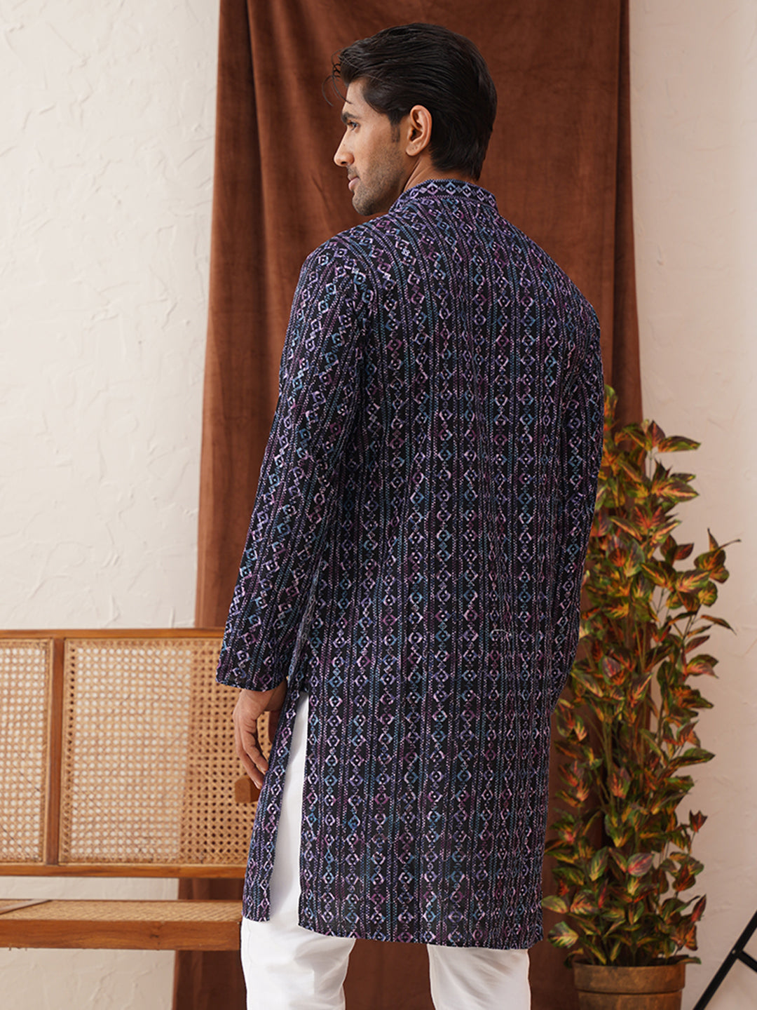 DesiQlo Men Embroidered Kurta Only - Blue - KO_5133Navy_S