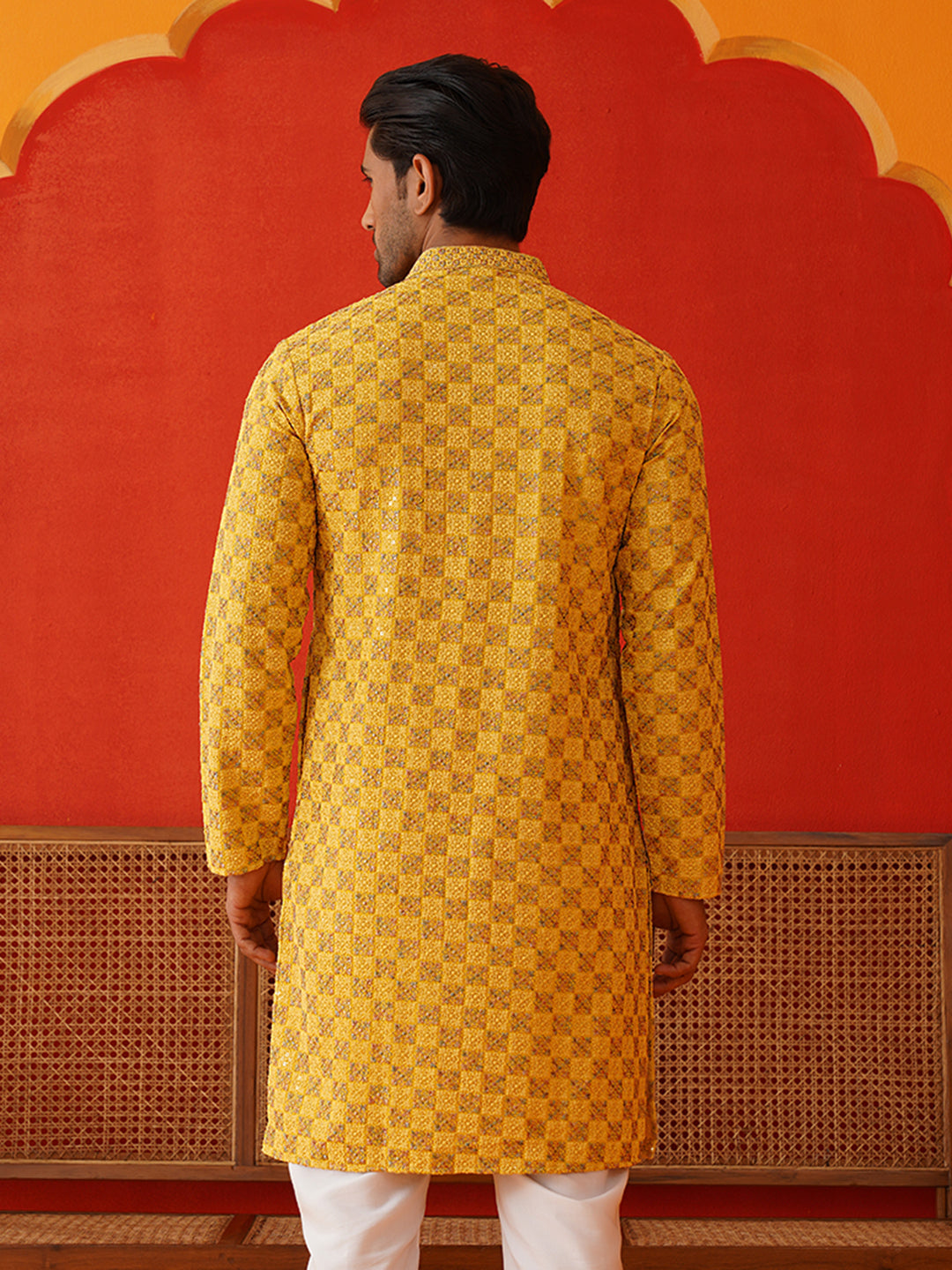 DesiQlo Men Embroidered Kurta Only - Yellow - KO_5135Mustard_S