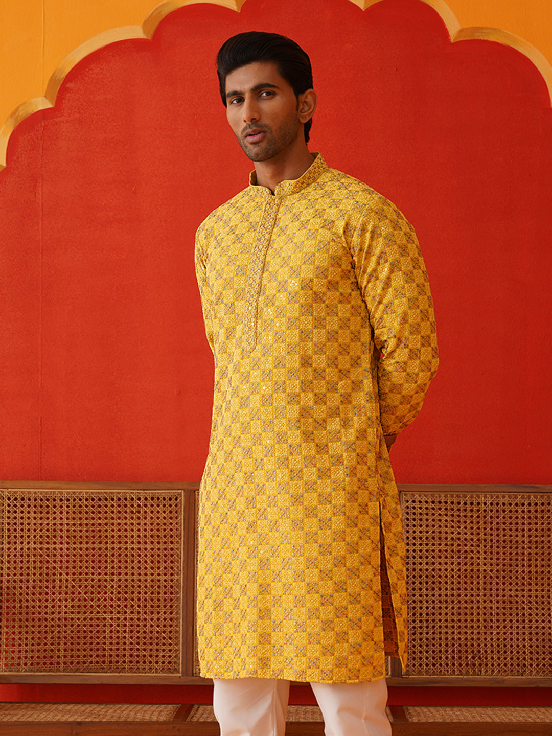 DesiQlo Men Embroidered Kurta Only - Yellow - KO_5135Mustard_S