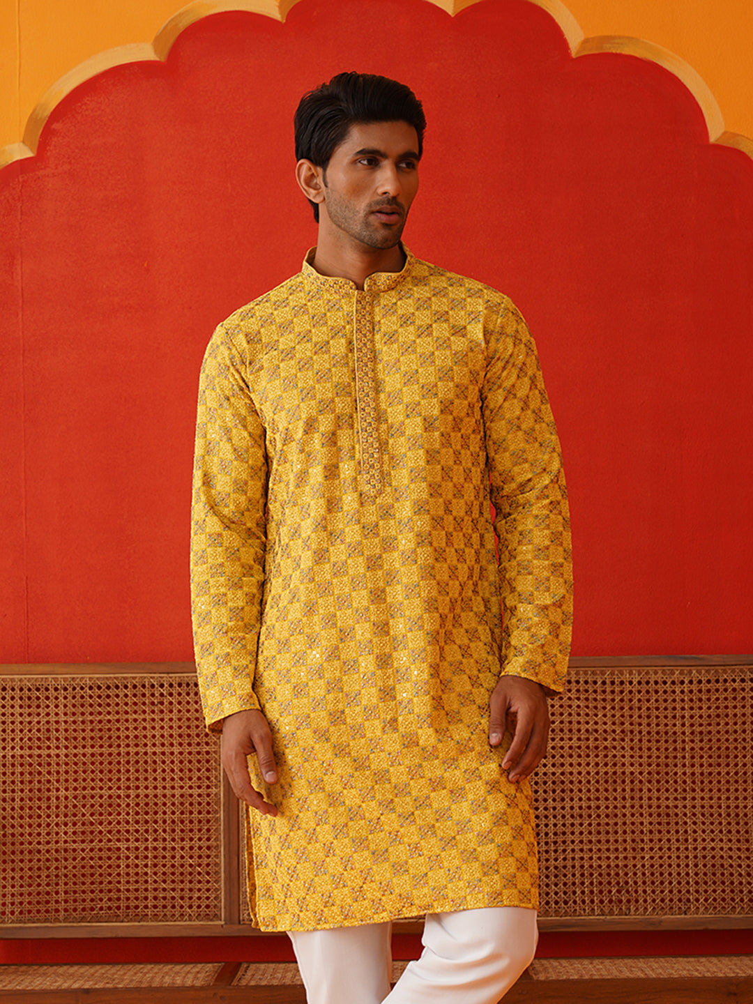 DesiQlo Men Embroidered Kurta Only - Yellow - KO_5135Mustard_S