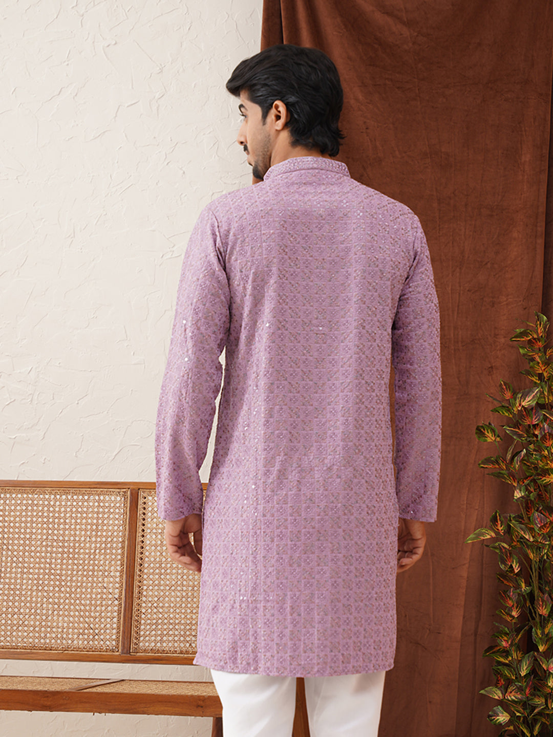DesiQlo Men Embroidered Kurta Only - Purple - KO_5135Purple_S