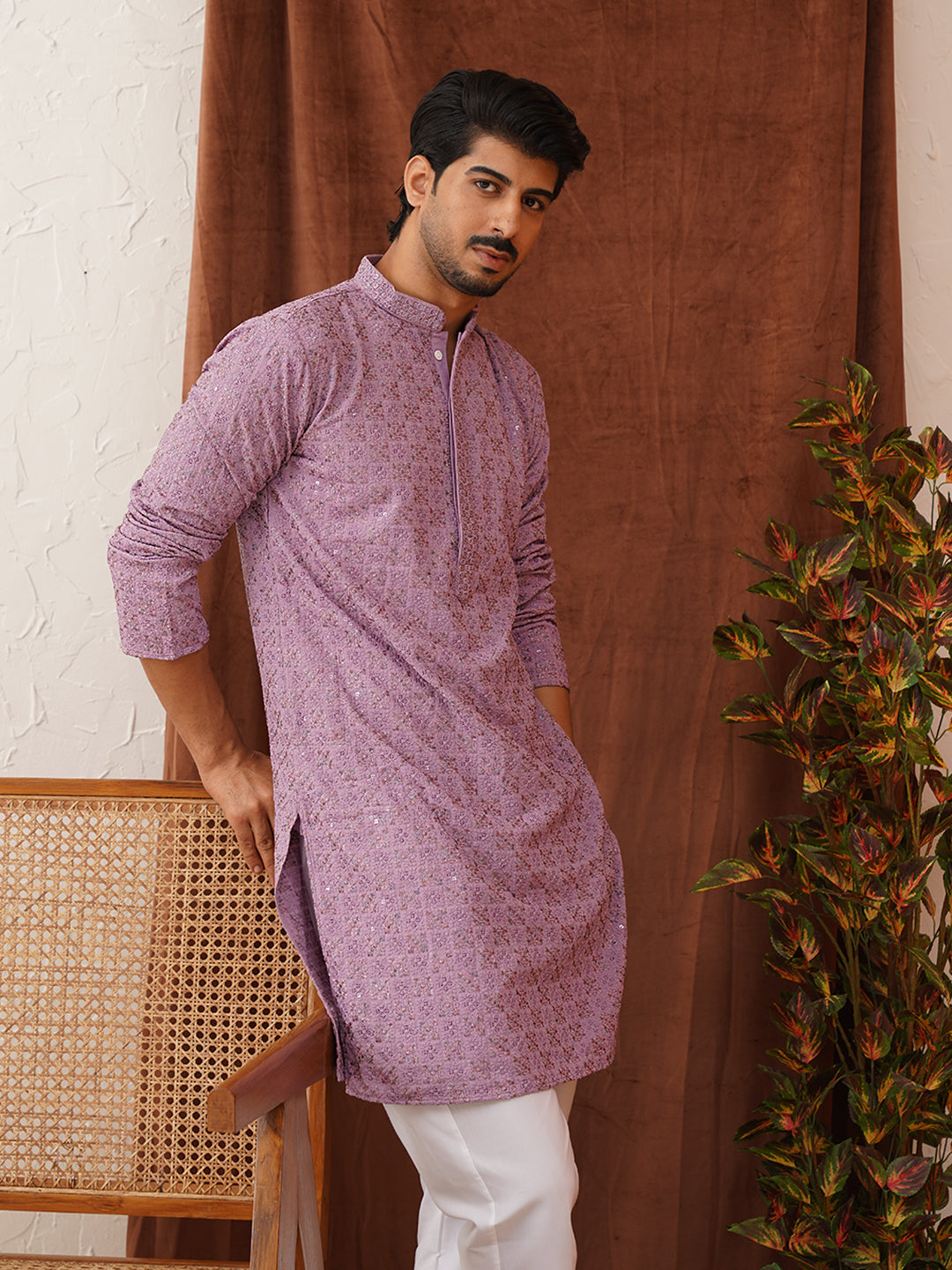 DesiQlo Men Embroidered Kurta Only - Purple - KO_5135Purple_S