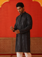 Men's Embroidered & Sequence Kurtas ( KO 5136Black ) [FF] [C-3]