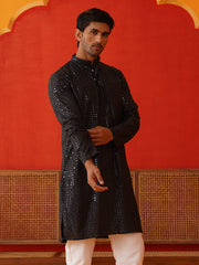 Men's Embroidered & Sequence Kurtas ( KO 5136Black ) [FF] [C-3]