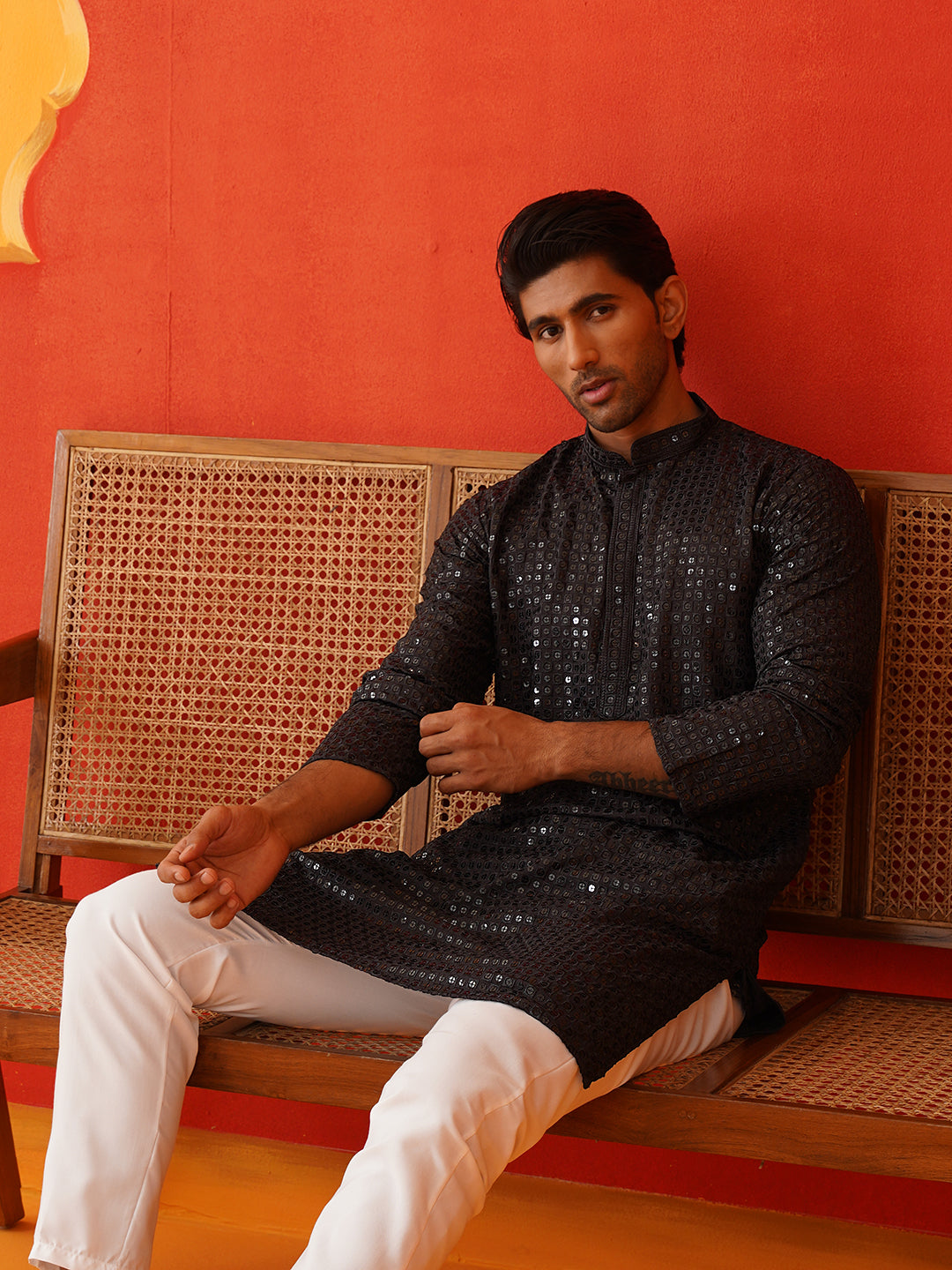 DesiQlo Men Embroidered Kurta Only - Black - KO_5136Black_S