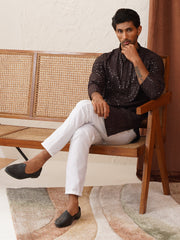 Men's Embroidered & Sequence Kurtas ( KO 5136Coffee ) [FF] [C-3]