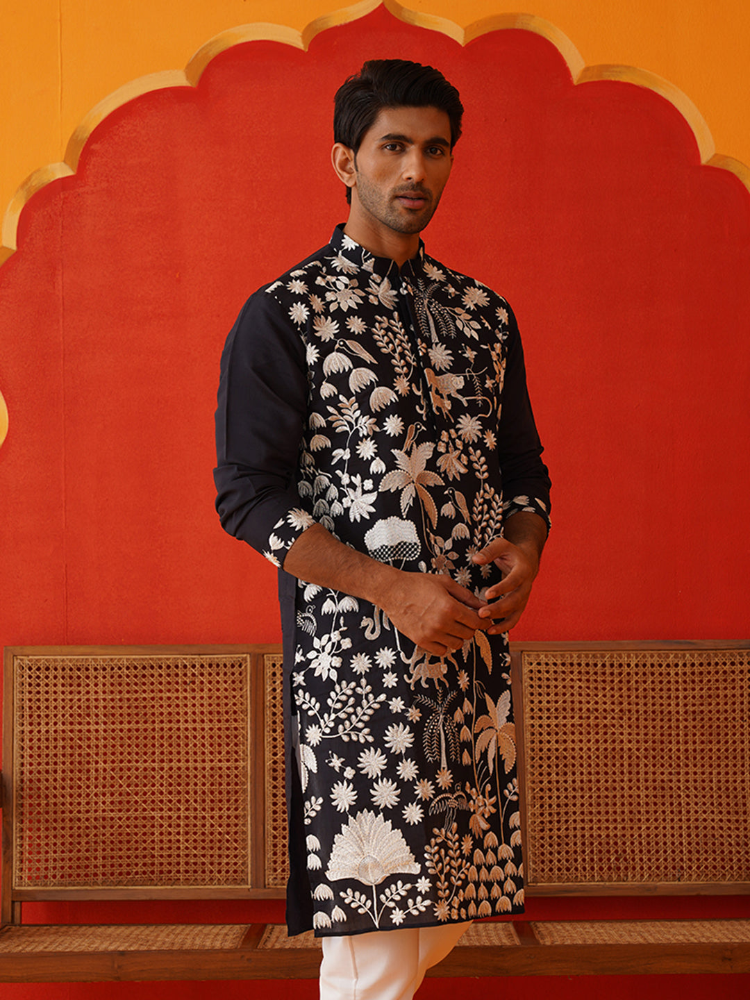 DesiQlo Men Embroidered Kurta Only - Black - KO_5137Black_S