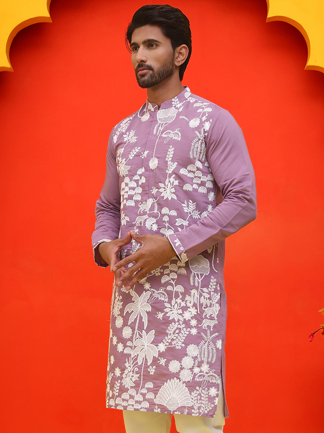 DesiQlo Men Floral Kurta Only - Pink - KO_5137Magenta_S