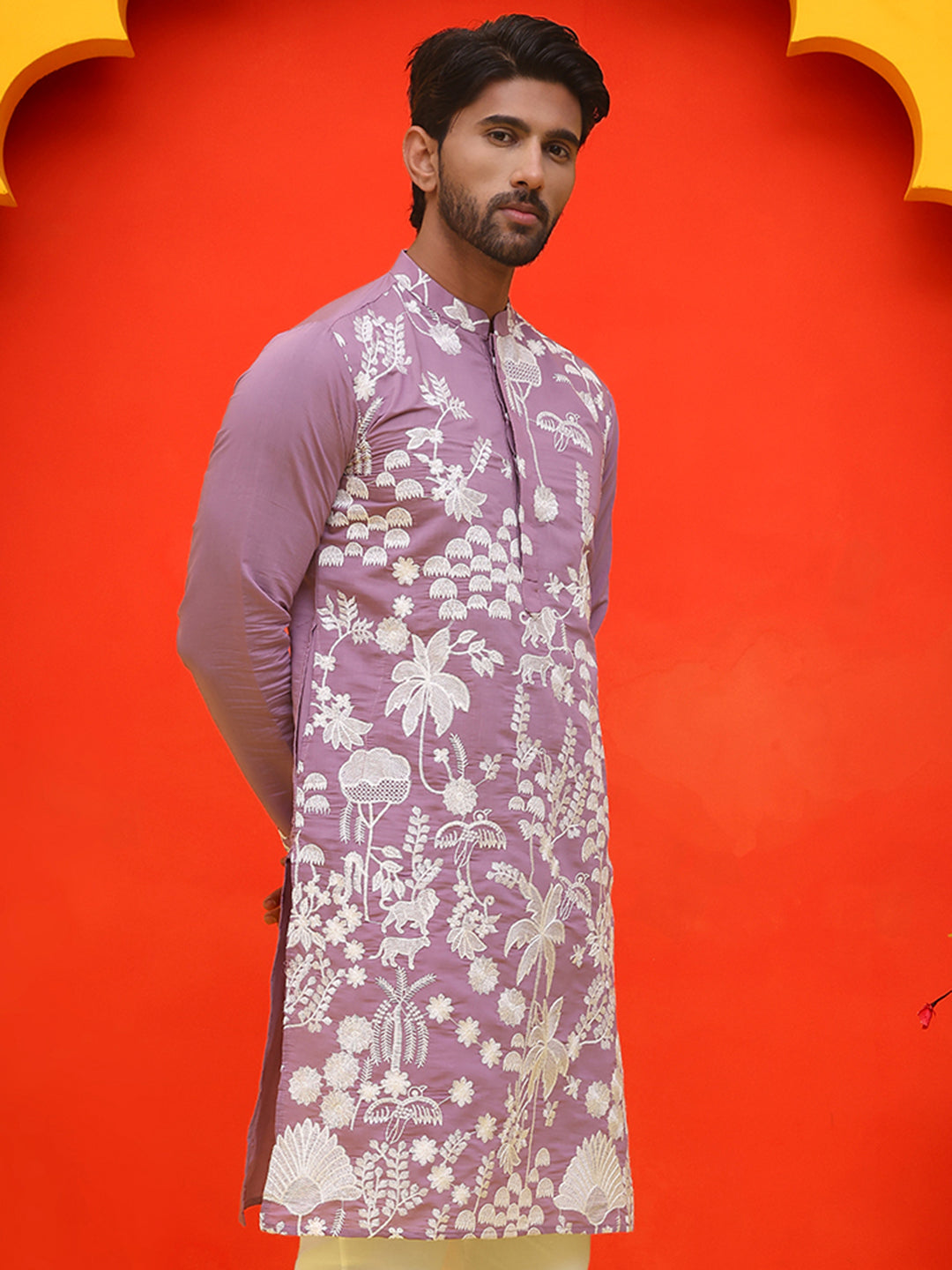 DesiQlo Men Floral Kurta Only - Pink - KO_5137Magenta_S