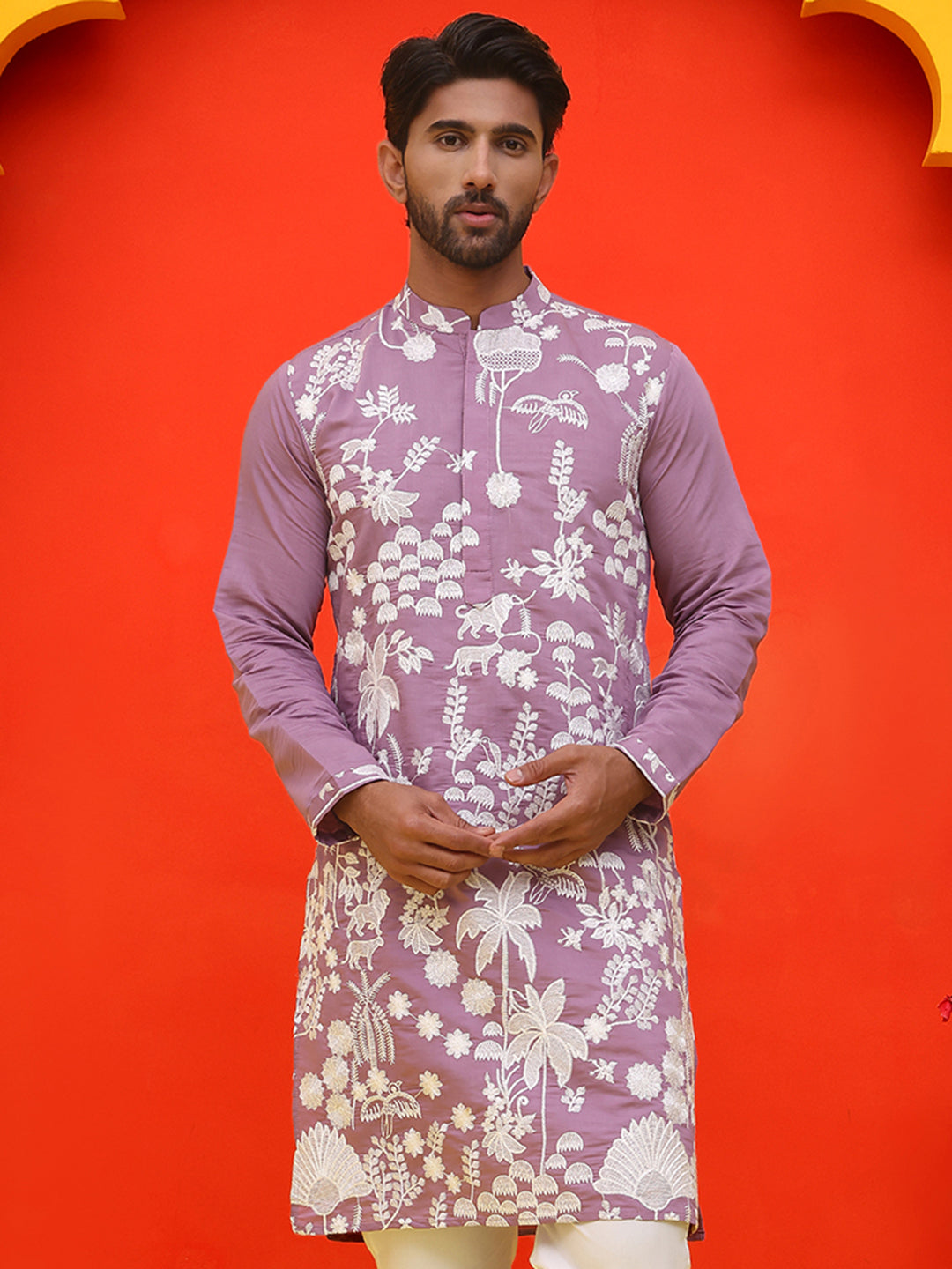 DesiQlo Men Floral Kurta Only - Pink - KO_5137Magenta_S