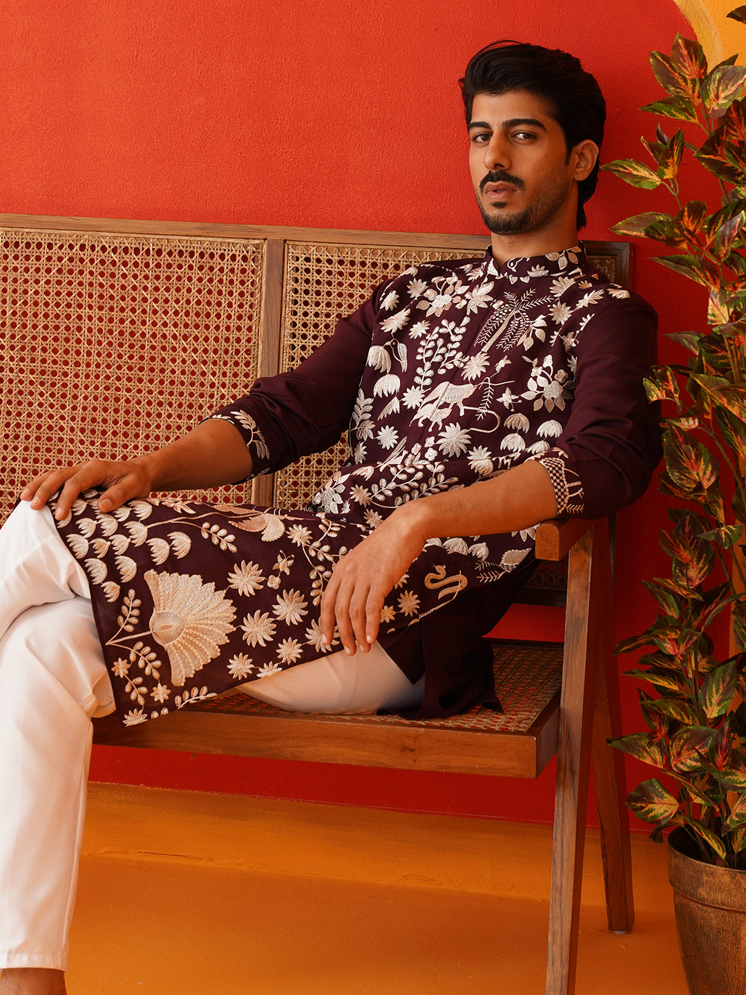 DesiQlo Men Embroidered Kurta Only - Purple - KO_5137Purple_S