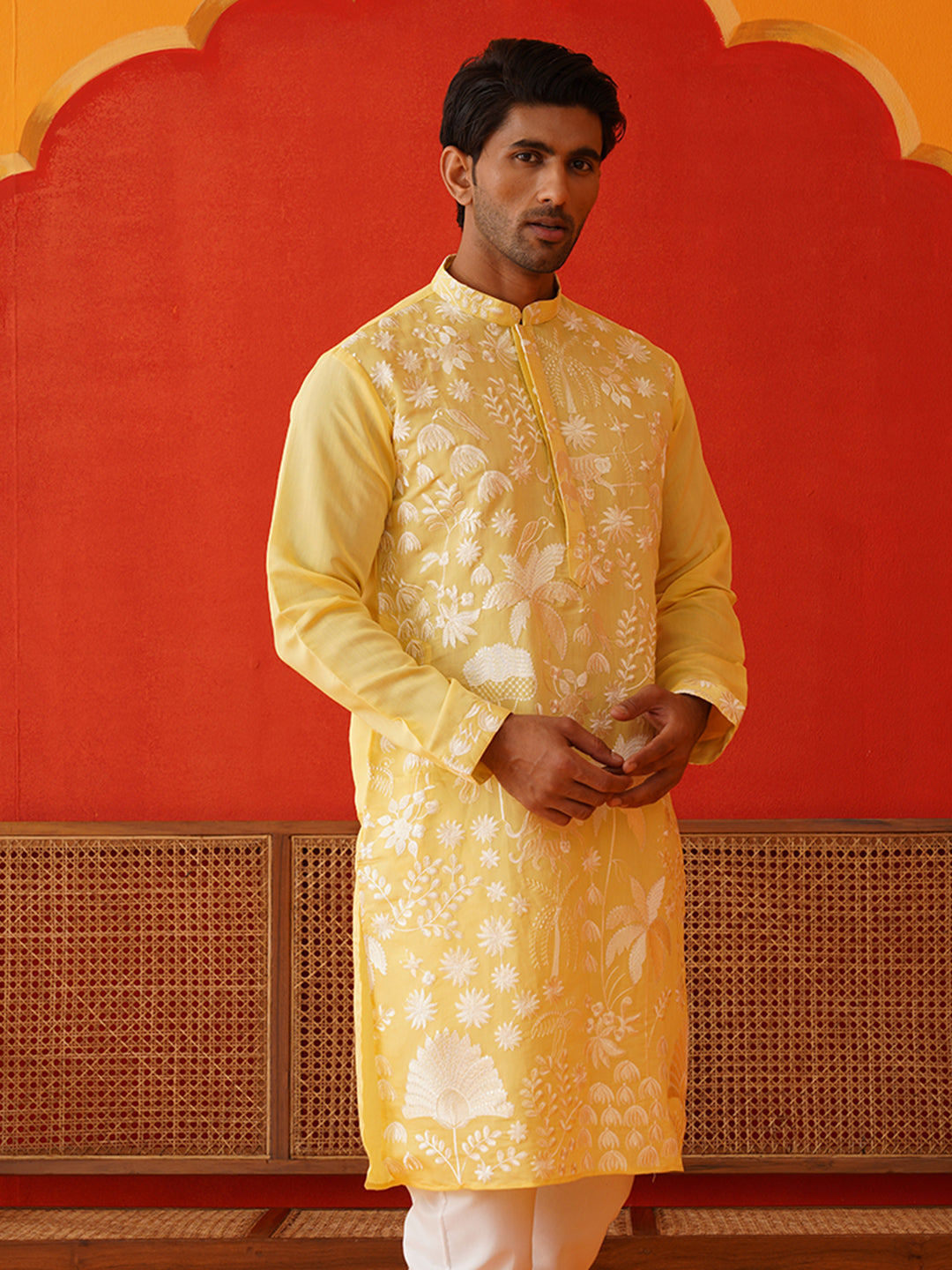 DesiQlo Men Embroidered Kurta Only - Yellow - KO_5137Yellow_S