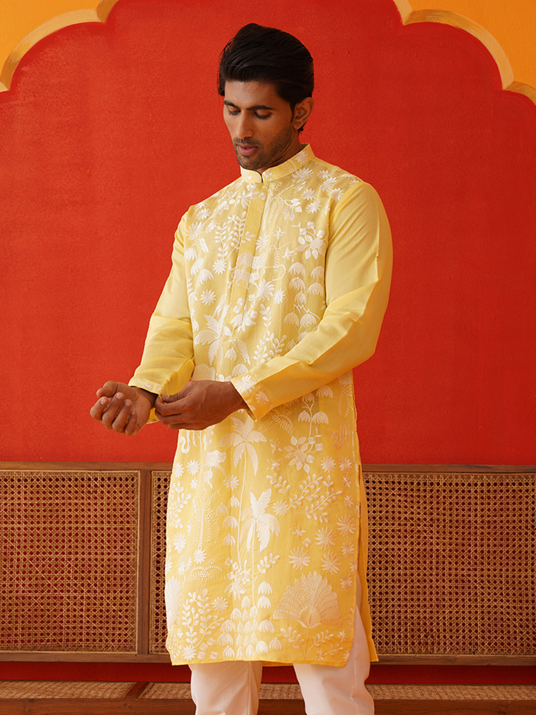 DesiQlo Men Embroidered Kurta Only - Yellow - KO_5137Yellow_S