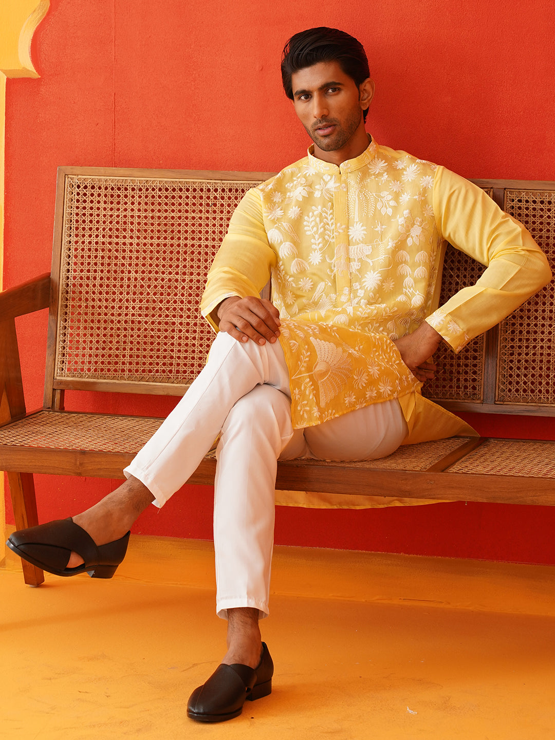 DesiQlo Men Embroidered Kurta Only - Yellow - KO_5137Yellow_S