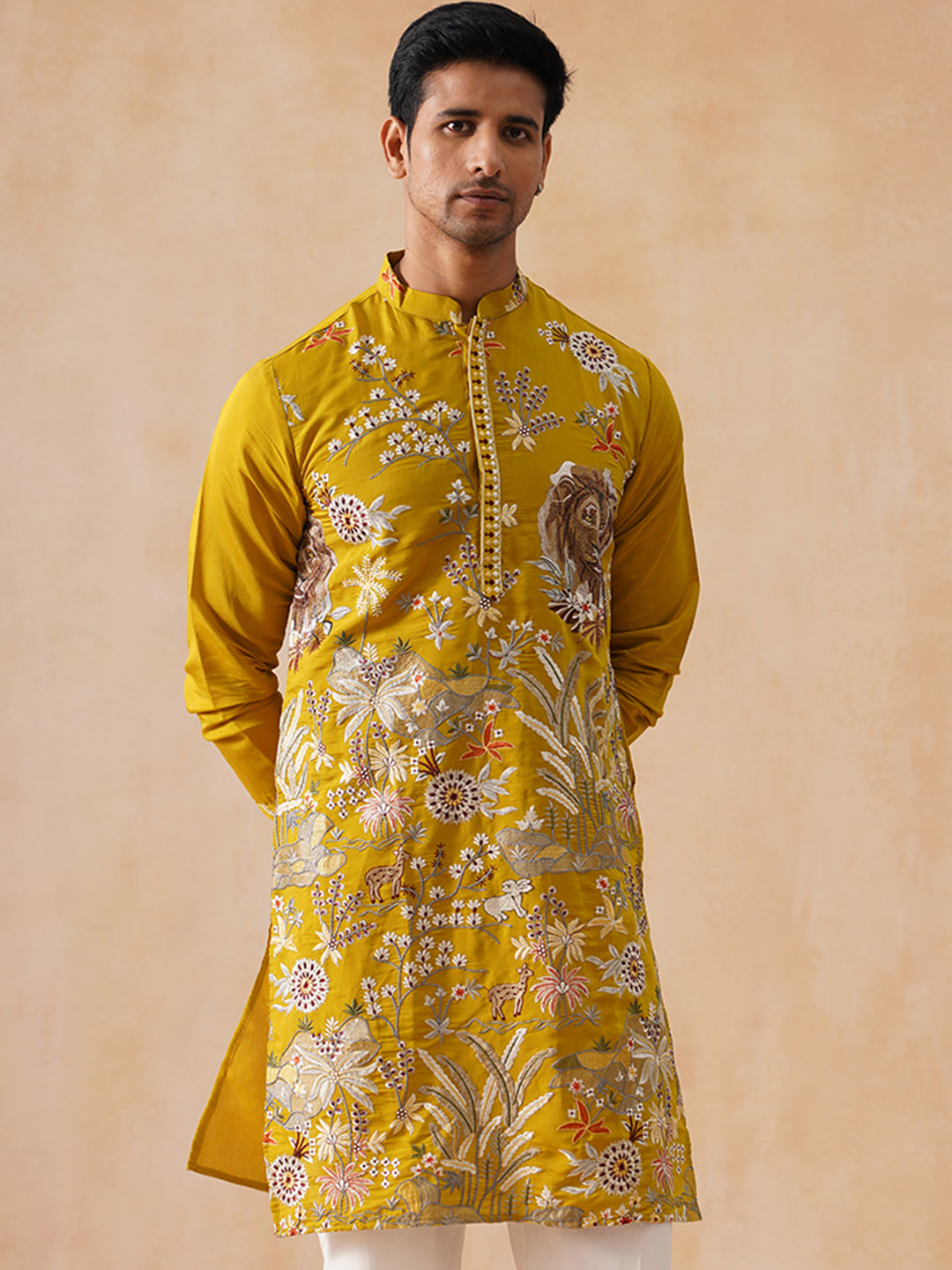 DesiQlo Men Animal Kurta Only - Yellow