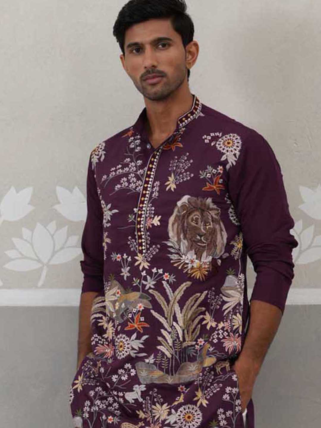 DesiQlo Men Embroidered Kurta Only - Purple - KO_5138Purple_S