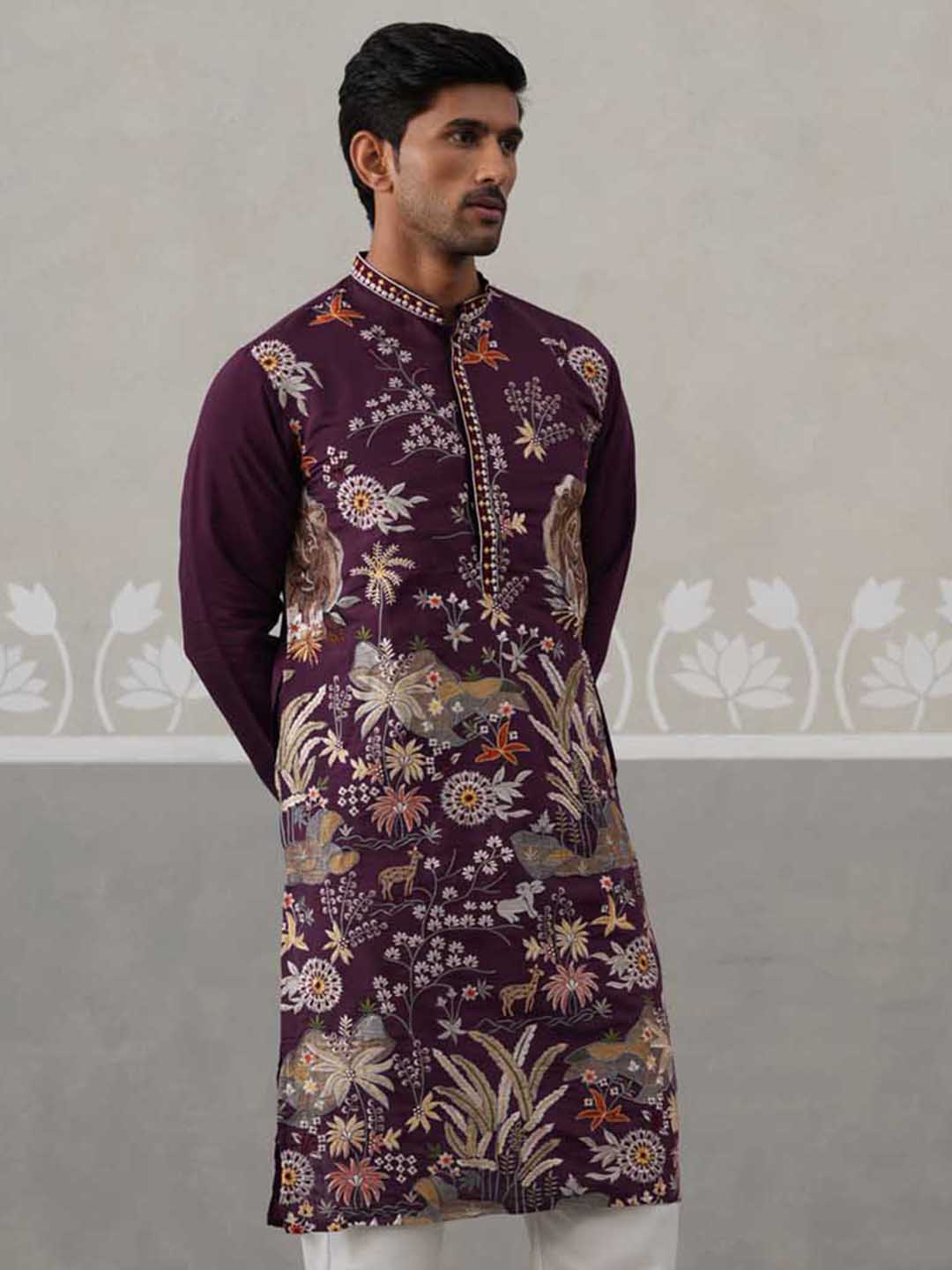 DesiQlo Men Embroidered Kurta Only - Purple - KO_5138Purple_S
