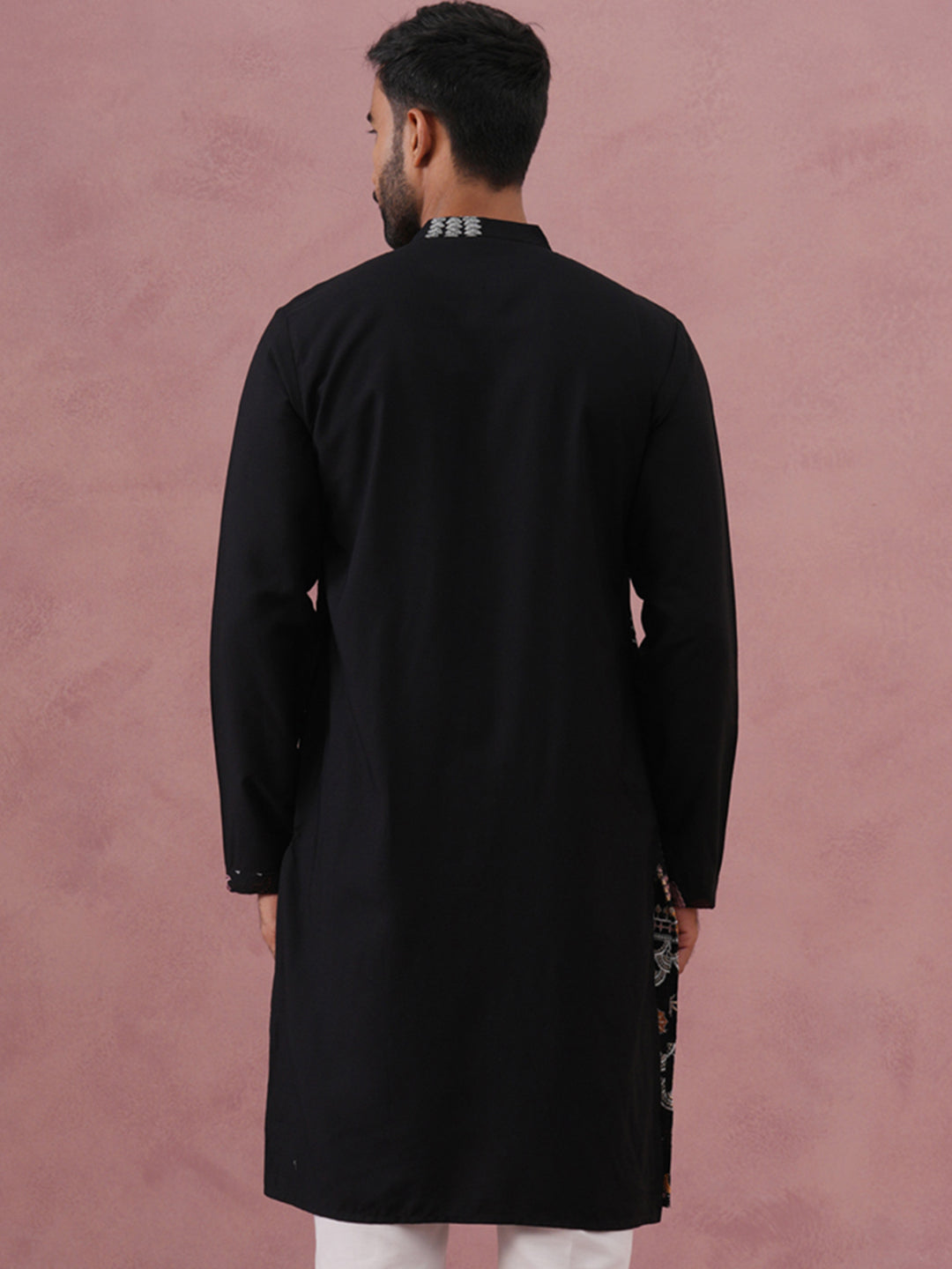 DesiQlo Men Embroidered Kurta Only - Black - KO_5140Black_S