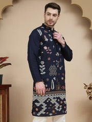 Floral Embroidered and Sequins Kurtas ( KO 5140 Navy ) [FF] [D-5-6 & C5-6]