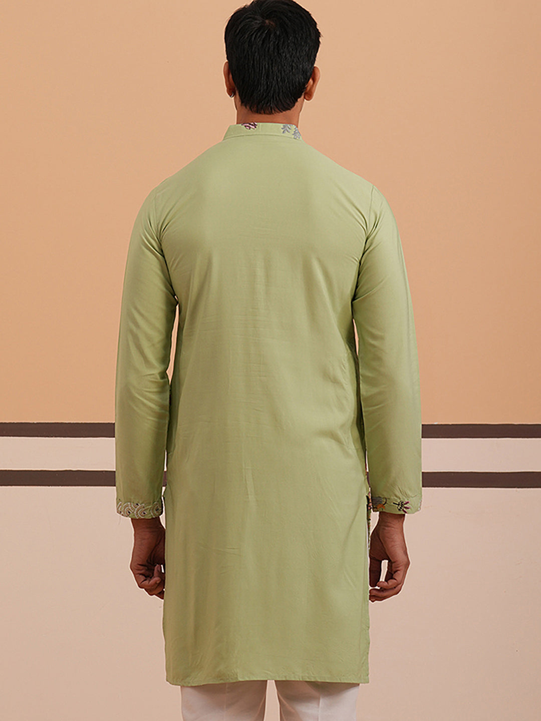 DesiQlo Men Embroidered Kurta Only - Green - KO_5140Pista_S