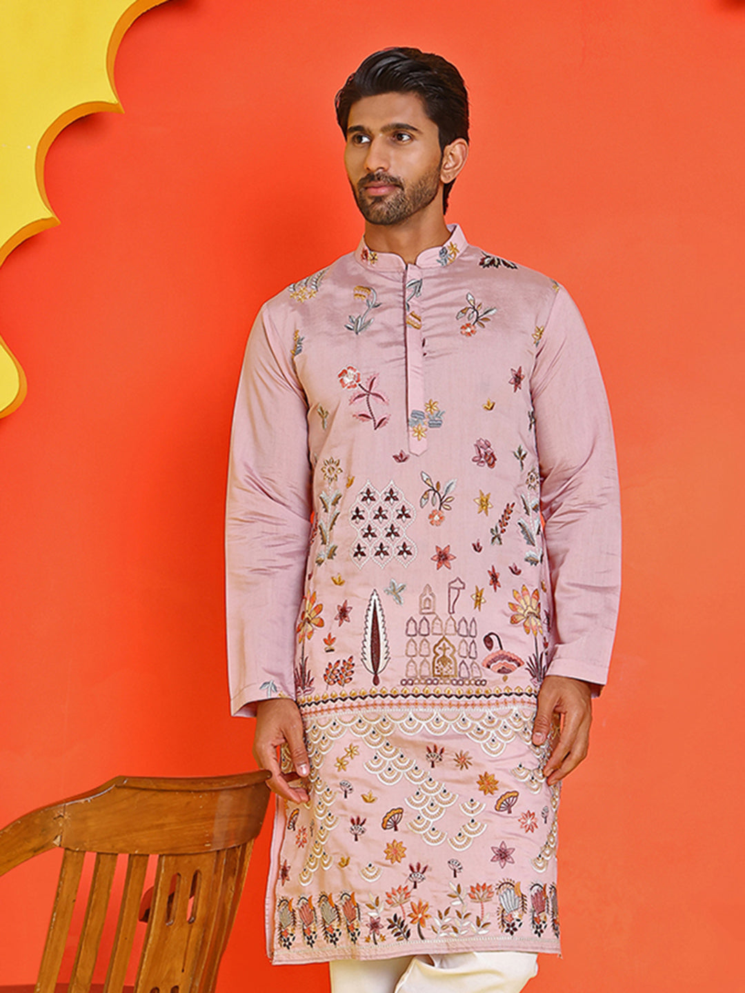 DesiQlo Men Embroidered Kurta Only - Purple - KO_5140Purple_S