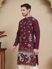 Floral Embroidered and Sequins Kurtas ( KO 5140 Wine ) [FF] [D-5-6 & C5-6]