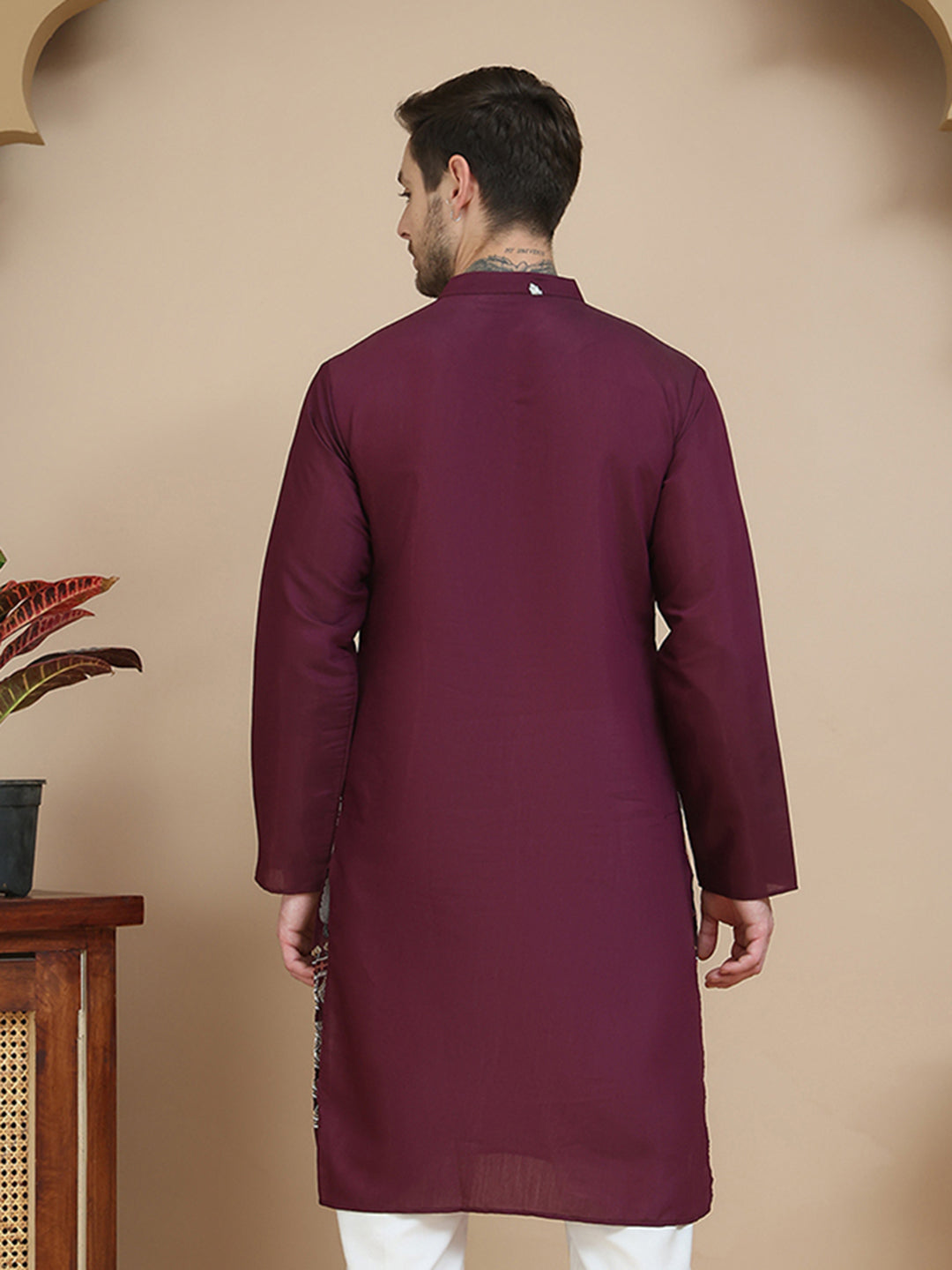 DesiQlo Men Embroidered Kurta Only - Maroon - KO_5140Wine_S