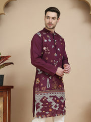 Floral Embroidered and Sequins Kurtas ( KO 5140 Wine ) [FF] [D-5-6 & C5-6]