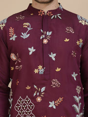Floral Embroidered and Sequins Kurtas ( KO 5140 Wine ) [FF] [D-5-6 & C5-6]